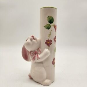 Vintage FTDA Weiss Brazil Ceramic Bunny Rabbit Floral‎ Bud Vase Easter Colorful